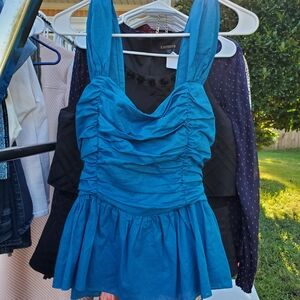 Express Blue Ruched Sleeveless Top